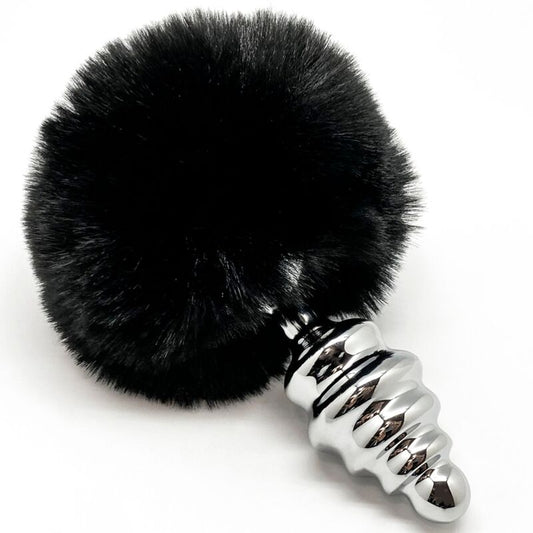 ALIVE - ANAL PLEASURE PLUG ESPIRAL METAL POMPON NEGRO TALLA S