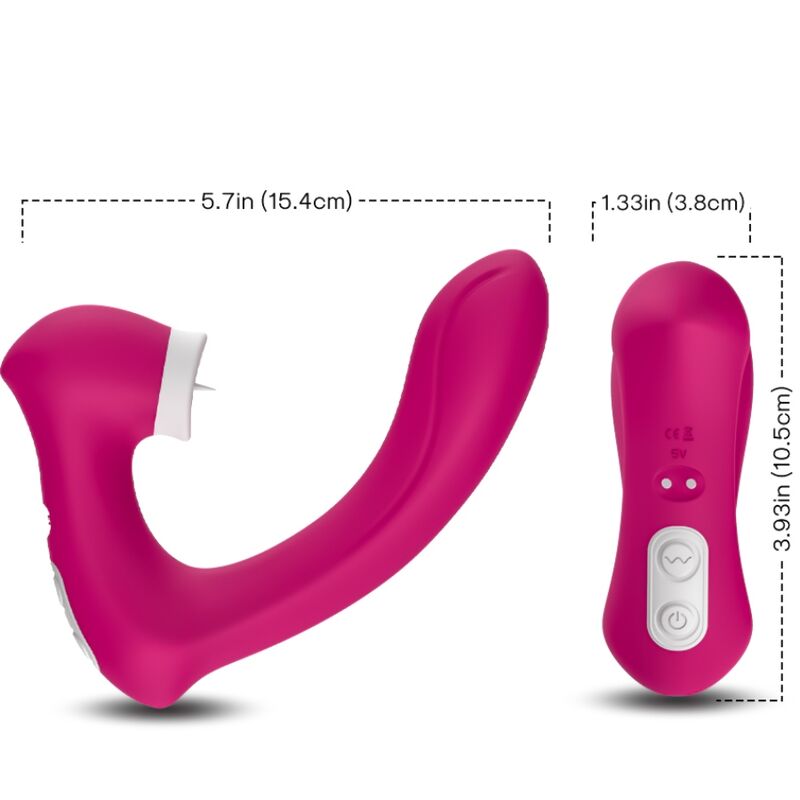 ARMONY - SECRETKISS ESTIMULADOR CON LENGUA CLITORIS & VIBRADOR CURVO FUCSIA